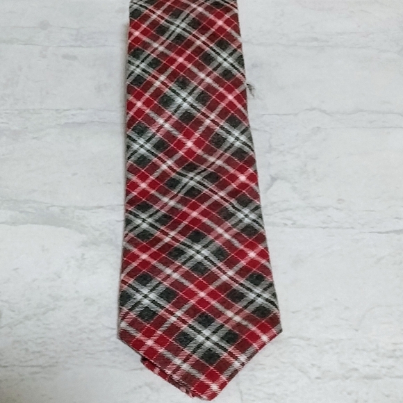 John G Hardy Cotton Necktie Tie Red Plaid Checks Made in Italy Skinny - Picture 6 of 7
